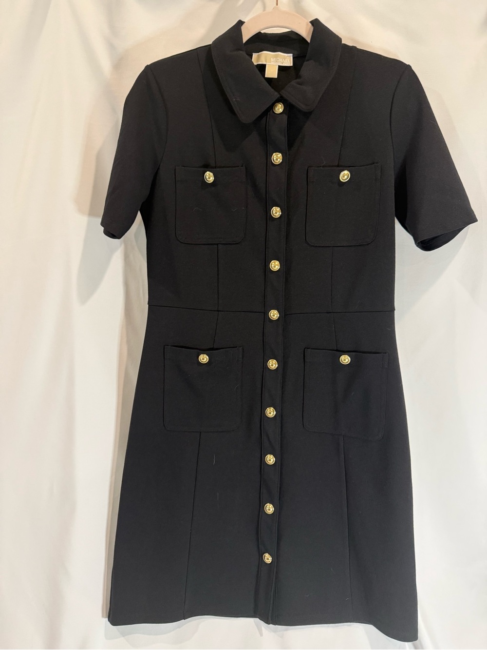 MICHAEL Michael Kors Black Gold Button Short Sleeve Shirt Dress Small